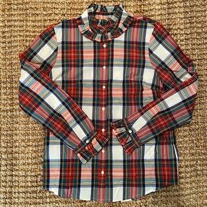 J. Crew Ruffleneck Classic-Fit Boy Shirt In Snowy Stewart Tartan, NWT S